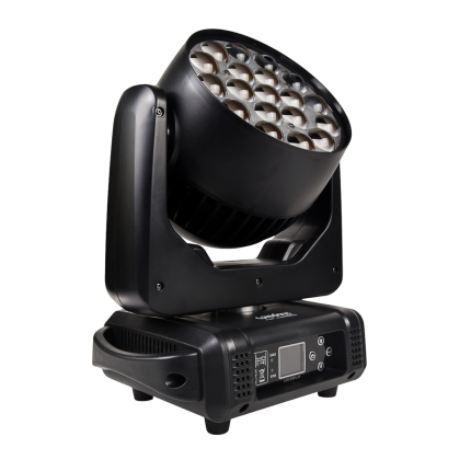 2 Teste Mobili LED AURA WASH ZOOM RGBW 19×15W 4in1 DMX con Flightcase – Sistema di Illuminazione Professionale per Eventi Live, Concerti, Palchi e Discoteche – Zoom Motorizzato 4°–60°, Controllo DMX Avanzato, Effetti Wash ad Alta Intensità