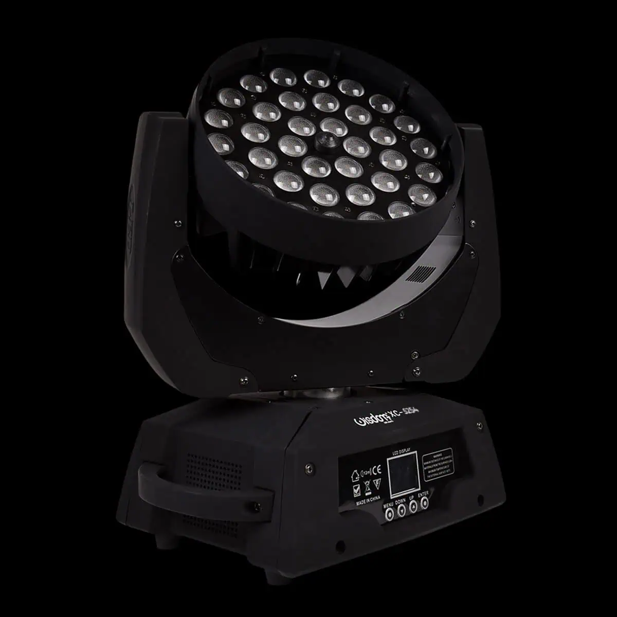 Testa_Mobile_Wash_LED_36x15W_RGBW_A_UV_6_in_1 Testa Mobile Wash LED 36x15W RGBW-A-UV su Sfondo Nero