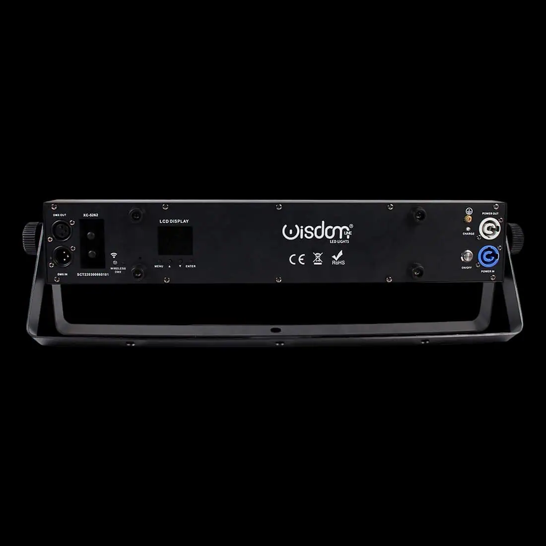 Barra LED a Batteria 9x18W Retro in Prospettiva Frontale su Sfondo Nero