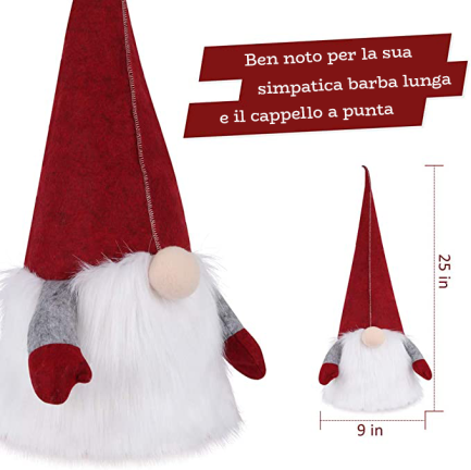 Puntale per Albero di Natale a forma di Gnomo Svedese con Cappello Rosso Felpato Topper per Decorazioni Natalizie e Addobbi albero - immagine 4