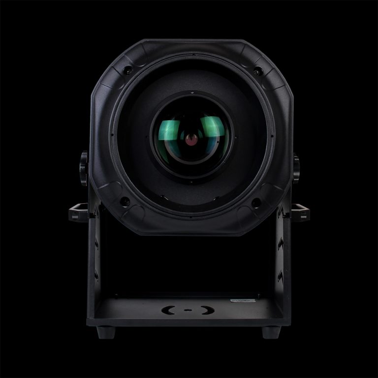 Proiettore Natalizio LED 500W 7 Gobos Natalizi in Prospettiva Frontale su Sfondo Nero