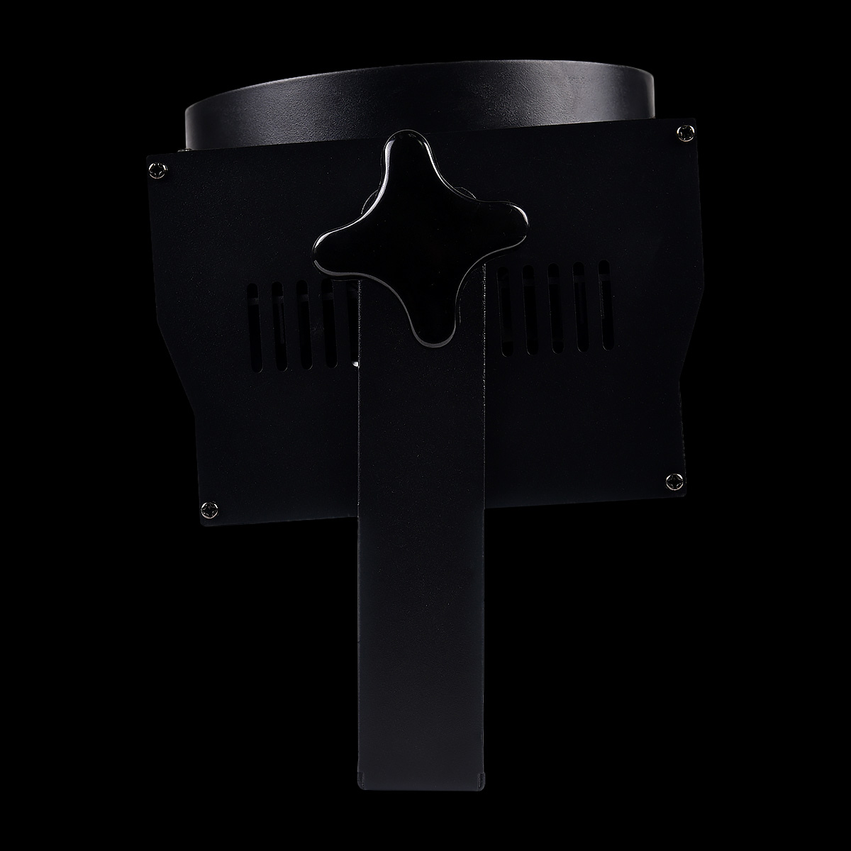 Accecatore_Strobo_LED_200W_Luce_Calda_Contollo_DMX512_Input_Output_Powercon Accecatore Strobo LED 200W Luce Calda in Prospettiva Laterale su Sfondo Nero