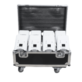 Baule FlightCase con 8pz Faretti BIANCHI Smart Battery LED RGBWA-UV WiFi a Batteria e Telecomando Wireless