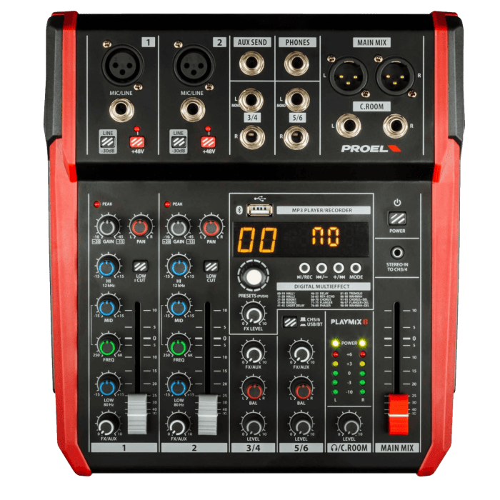 Mixer compatto PROEL PLAYMIX6 a 6 canali con lettore MP3 e Bluetooth