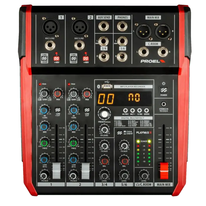 Mixer compatto PROEL PLAYMIX6 a 6 canali con lettore MP3 e Bluetooth