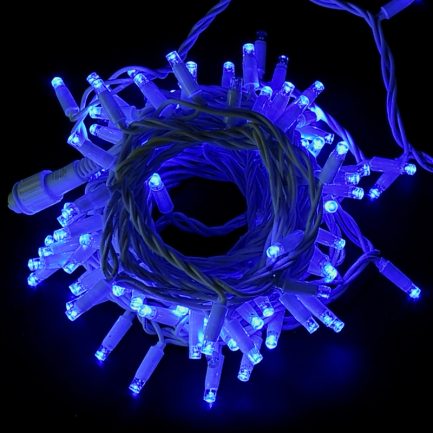 Catena Luminosa di Natale a 100 LED con Luci fisse e intermittenti per Interno / Esterno Luce Bianca e Blu