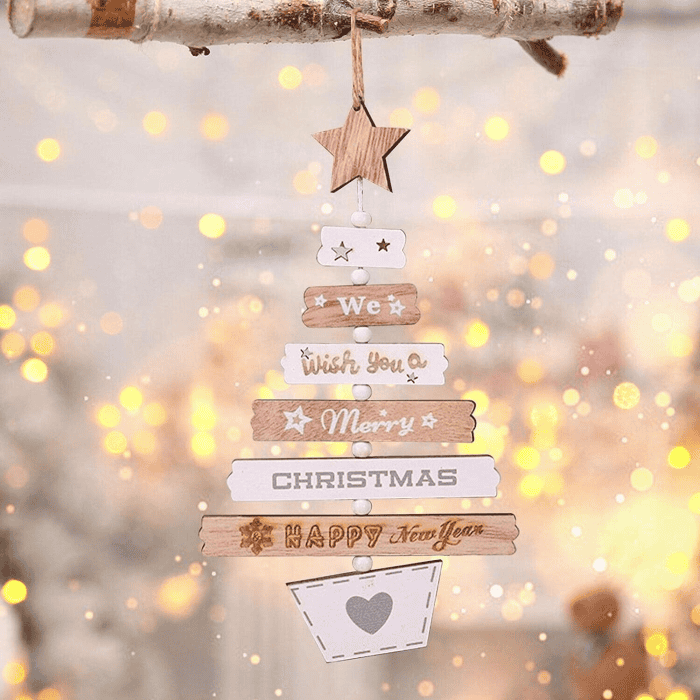 Addobbo Pendente Natalizio a forma di albero da appendere con Ornamenti in Legno 1