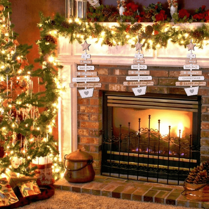 Addobbo Pendente Natalizio a forma di albero da appendere con Ornamenti in Legno 2