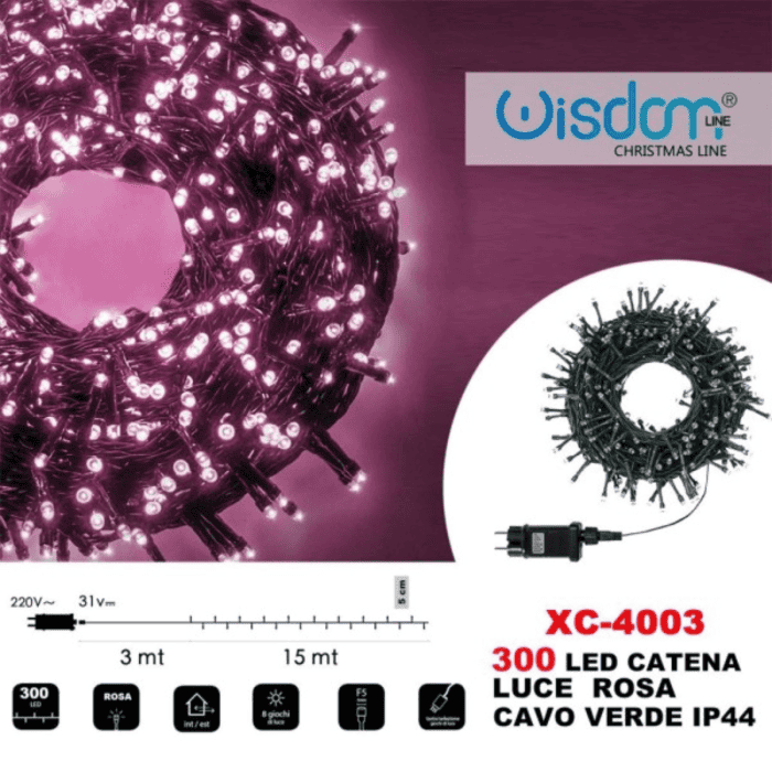 Catena Luminosa Di Natale A 300 LED Con 8 Giochi Di Luce Per Uso InternoEsterno Luce Rosa 2
