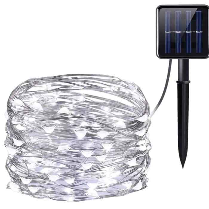 Catena Luminosa Solare Di Natale A 100 MiniLED Con 8 Giochi Di Luce Per Uso InternoEsterno Luce Bianca 1