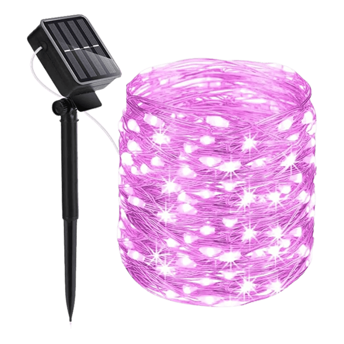 Catena Luminosa Solare Di Natale A 100 MiniLED Con 8 Giochi Di Luce Per Uso InternoEsterno Luce Rosa 1