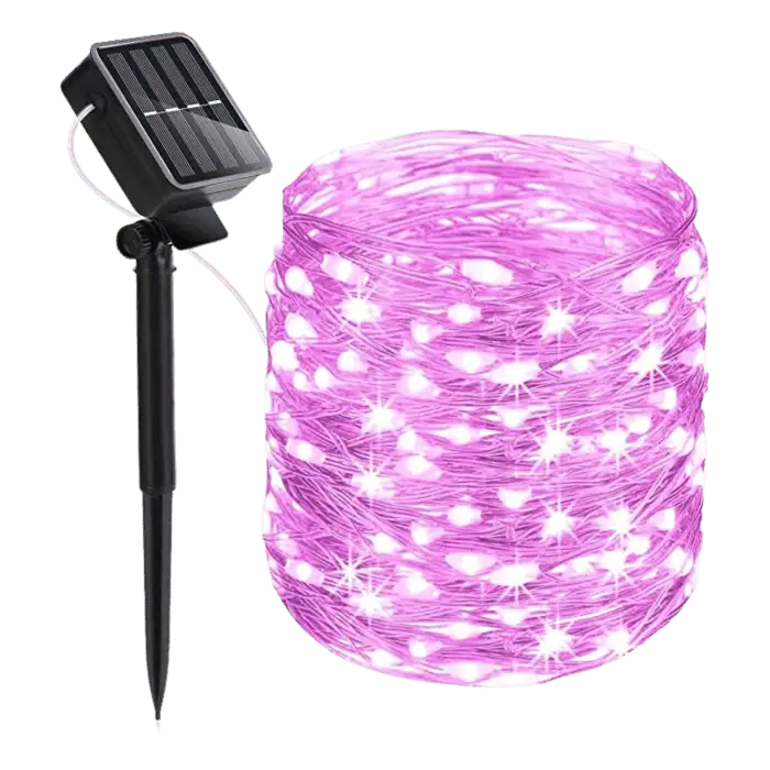Catena Luminosa Solare Di Natale A 100 MiniLED Con 8 Giochi Di Luce Per Uso InternoEsterno Luce Rosa 1