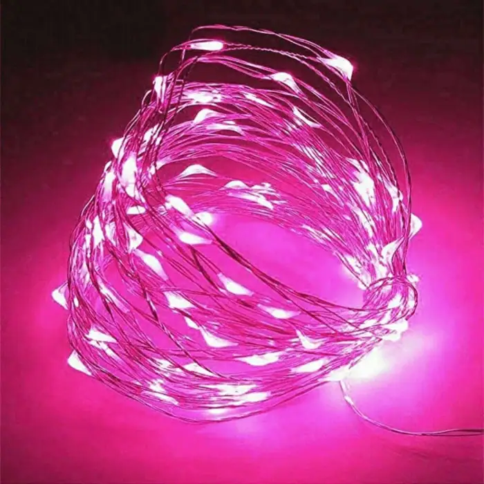 Catena Luminosa Solare Di Natale A 100 MiniLED Con 8 Giochi Di Luce Per Uso InternoEsterno Luce Rosa 2