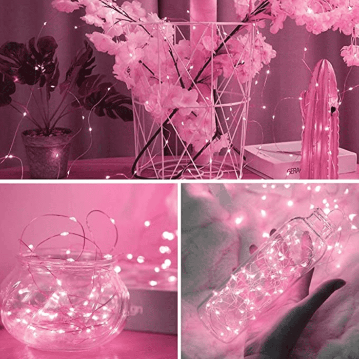 Catena Luminosa Solare Di Natale A 100 MiniLED Con 8 Giochi Di Luce Per Uso InternoEsterno Luce Rosa 3