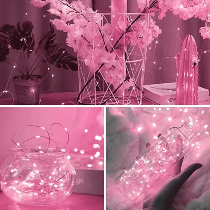 Catena Luminosa Solare Di Natale A 100 MiniLED Con 8 Giochi Di Luce Per Uso InternoEsterno Luce Rosa 3