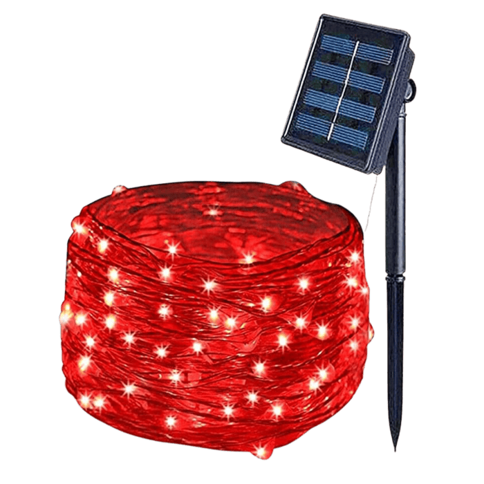 Catena Luminosa Solare Di Natale A 100 MiniLED Con 8 Giochi Di Luce Per Uso InternoEsterno Luce Rossa 1