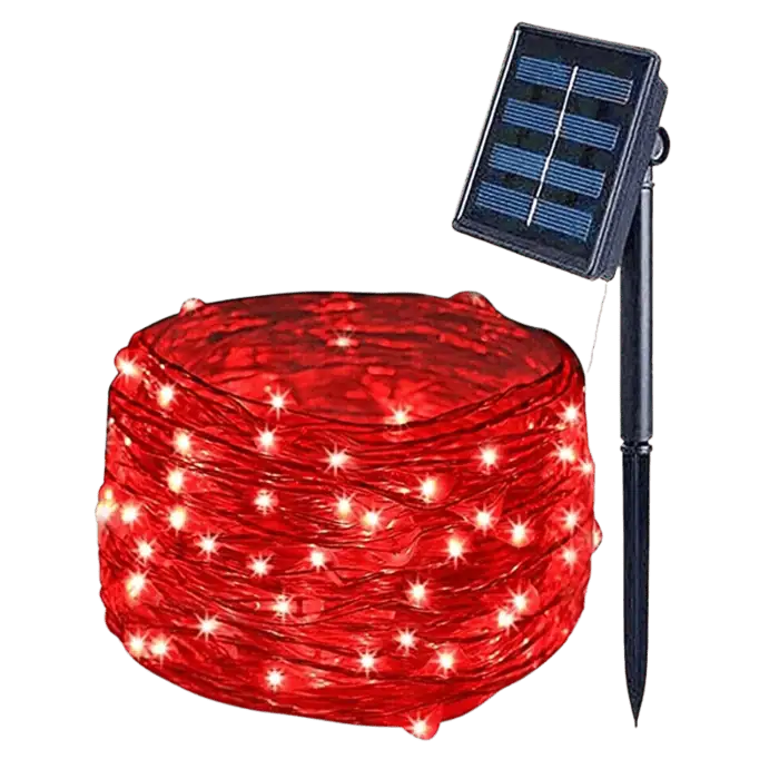 Catena Luminosa Solare Di Natale A 100 MiniLED Con 8 Giochi Di Luce Per Uso InternoEsterno Luce Rossa 1