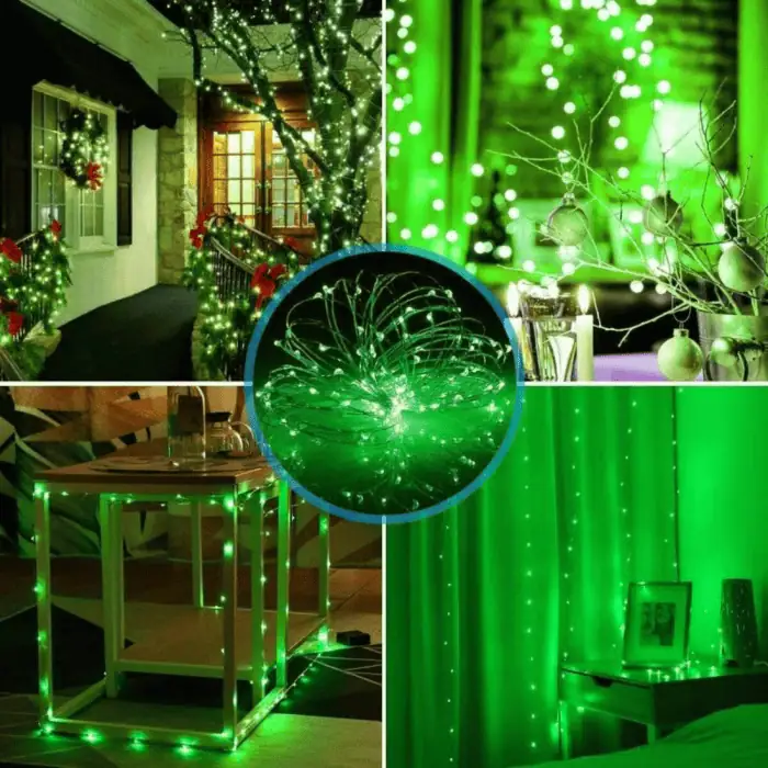 Catena Luminosa Solare Di Natale A 100 MiniLED Con 8 Giochi Di Luce Per Uso InternoEsterno Luce Verde 3