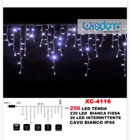 Tenda Luminosa allungabile di Natale a 256 LED con Luci fisse e intermittenti per uso Interno/Esterno Luce Bianca - immagine 4