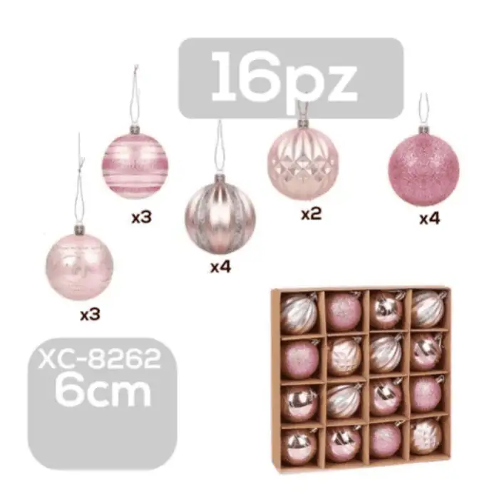 Set Decorazioni Di 16 Palline Natalizie Per Addobbare Albero Di Natale Per Uso InternoEsterno