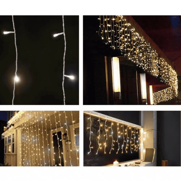 Tenda Luminosa Allungabile A 180 MiniLED Con Luci Fisse E Intermittenti Per Uso InternoEsterno Luce Bianca E Oro 1