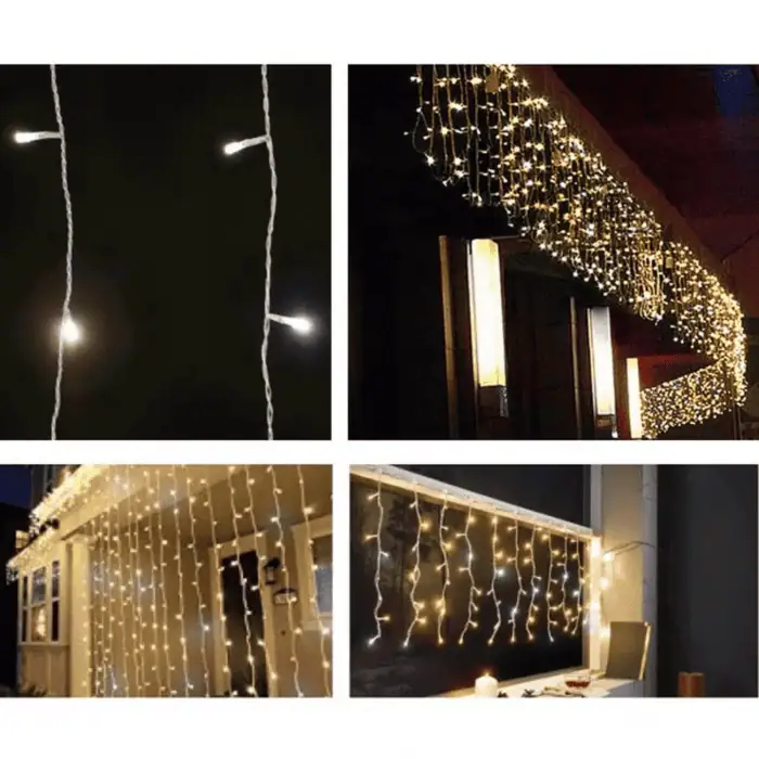 Tenda Luminosa Allungabile A 180 MiniLED Con Luci Fisse E Intermittenti Per Uso InternoEsterno Luce Bianca E Oro 1