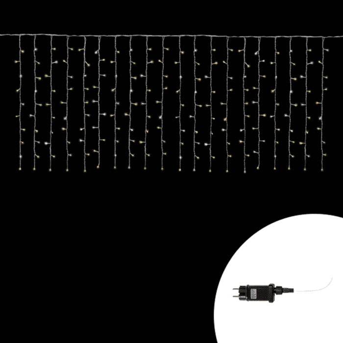 Tenda Luminosa Allungabile A 180 MiniLED Con Luci Fisse E Intermittenti Per Uso InternoEsterno Luce Bianca E Oro 2