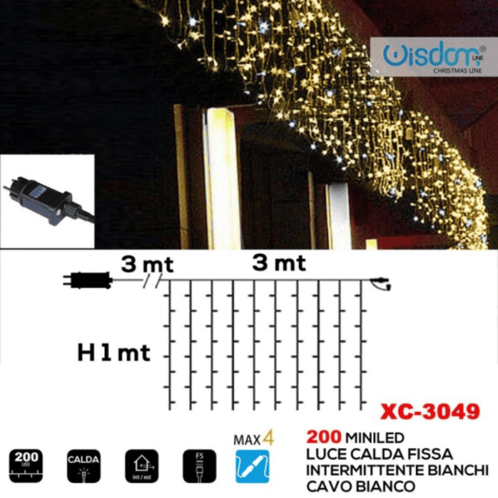 Tenda Luminosa Allungabile A 200 MiniLED Con Luci Fisse E Intermittenti Per Uso InternoEsterno Luce Bianca E Calda