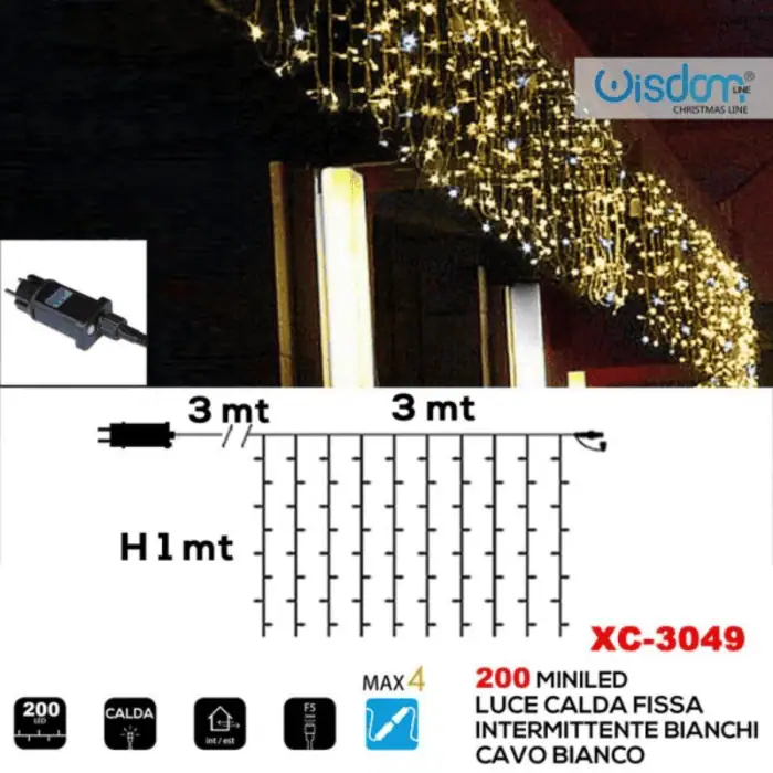 Tenda Luminosa Allungabile A 200 MiniLED Con Luci Fisse E Intermittenti Per Uso InternoEsterno Luce Bianca E Calda