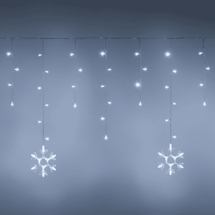 Tenda Luminosa Allungabile Con Fiocchi Di Neve Di Natale A 160 LED Con 8 Giochi Di Luce Per Uso InternoEsterno Luce Bianca 1