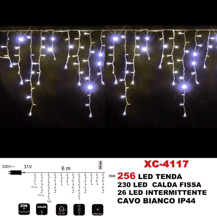 Tenda Luminosa Allungabile Di Natale A 256 LED Con Luci Fisse E Intermittenti Per Uso InternoEsterno Luce Bianca E Calda 3