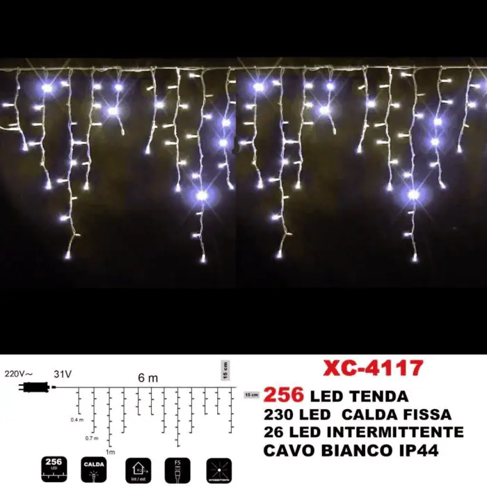 Tenda Luminosa Allungabile Di Natale A 256 LED Con Luci Fisse E Intermittenti Per Uso InternoEsterno Luce Bianca E Calda 3