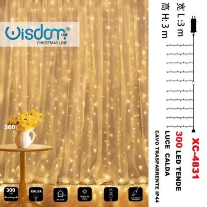 Tenda Luminosa Allungabile Di Natale A 300 LED Con 8 Giochi Di Luce Per Uso InternoEsterno Luce Calda 3