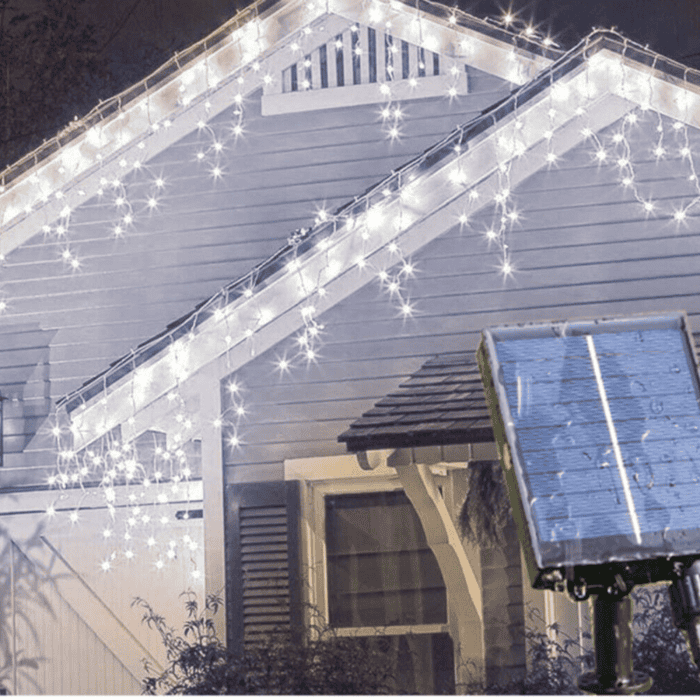 Tenda Luminosa Solare Di Natale A 280 LED Con 8 Giochi Di Luce Per Uso InternoEsterno Luce Bianca 1