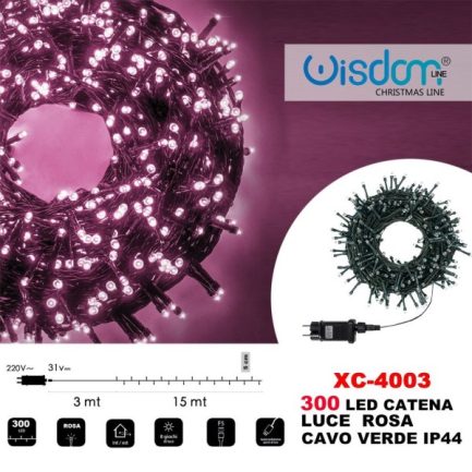 Catena Luminosa di Natale a 300 LED con 8 giochi di Luce per uso Interno/Esterno (Luce Rosa) - immagine 3