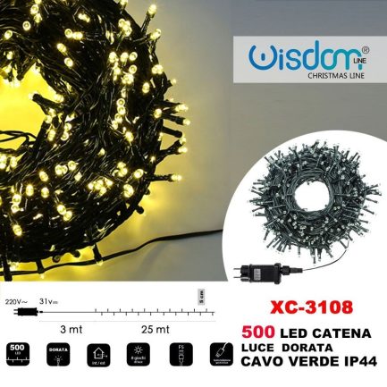 Catena Luminosa di Natale a 500 LED con 8 giochi di Luce per uso Interno/Esterno (Luce Dorata) - immagine 3