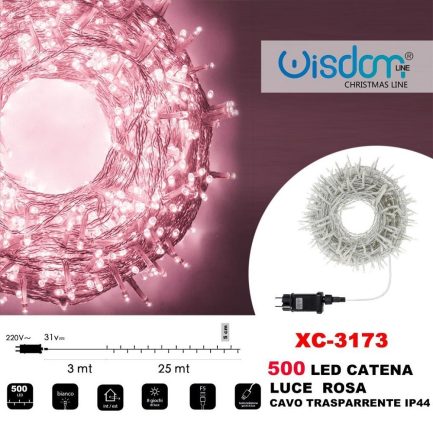Catena Luminosa di Natale a 500 LED con 8 giochi di Luce per uso Interno/Esterno (Luce Rosa) - immagine 3
