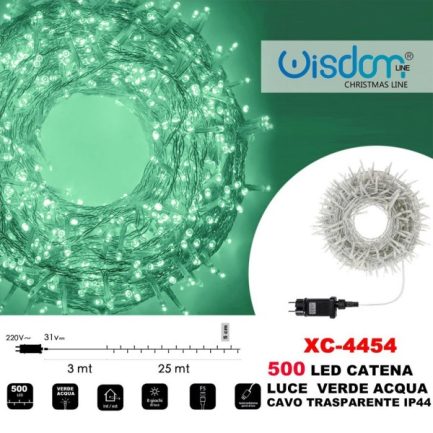Catena Luminosa di Natale a 500 LED con 8 giochi di Luce per uso Interno/Esterno (Luce Verde Acqua) - immagine 3