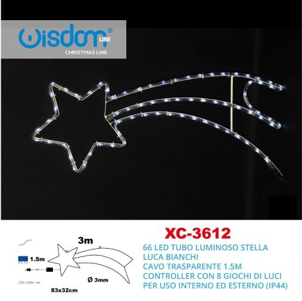 Stella Cometa Luminosa di Natale 90 LED 8 giochi di Luce per Luci e Addobi Natalizi da Interno ed Esterno Luce Bianca Fredda - immagine 3