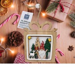 Addobbo Pendente Natalizio a forma quadrata in legno da appendere con Renna e Babbo Natale