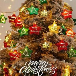 Catena con 10 casette Luminose di Natale con Luce fissa e intermittente per uso Interno (Luce Calda)