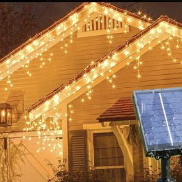 Tenda Luminosa Solare di Natale a 280 LED con 8 giochi di Luce per uso Interno/Esterno (Luce Calda)