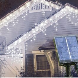Tenda Luminosa Solare di Natale a 280 LED con 8 giochi di Luce per uso Interno/Esterno (Luce Bianca)