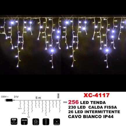 Tenda Luminosa allungabile di Natale a 256 LED con Luci fisse e intermittenti per uso Interno/Esterno (Luce Bianca e Calda) - immagine 3
