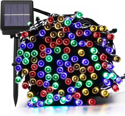 Catena Luminosa Solare di Natale a 200 LED con 8 giochi di Luce per uso Interno/Esterno (Luce Multicolore)