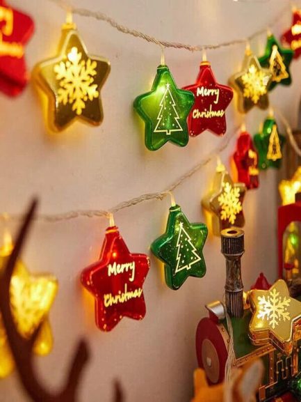 Catena con 10 casette Luminose di Natale con Luce fissa e intermittente per uso Interno (Luce Calda) - immagine 2