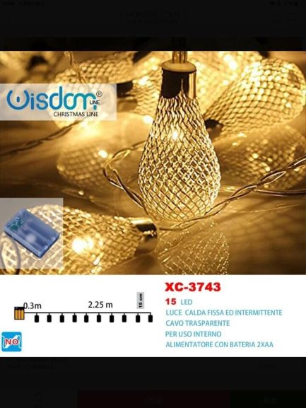Catena Luminosa di Natale a Forma di Goccia a 15 LED con Luce fissa e intermittente per uso Interno (Luce Calda) - immagine 4