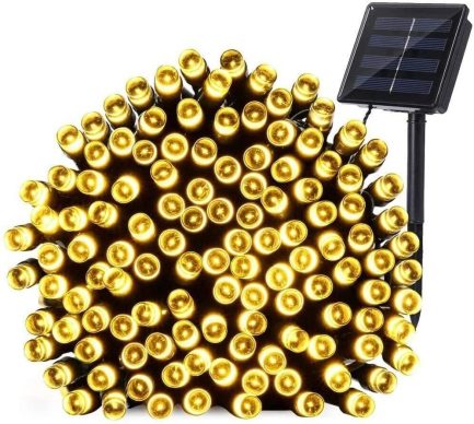 Catena Luminosa Solare di Natale a 200 LED con 8 giochi di Luce per uso Interno/Esterno (Luce Calda)