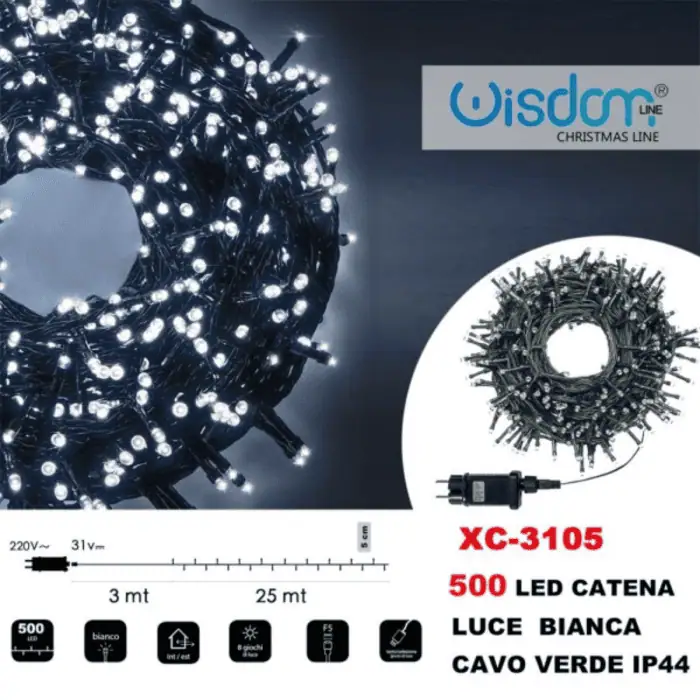 Catena Luminosa Di Natale A 500 LED Con 8 Giochi Di Luce Per Uso InternoEsterno Luce Bianca 3