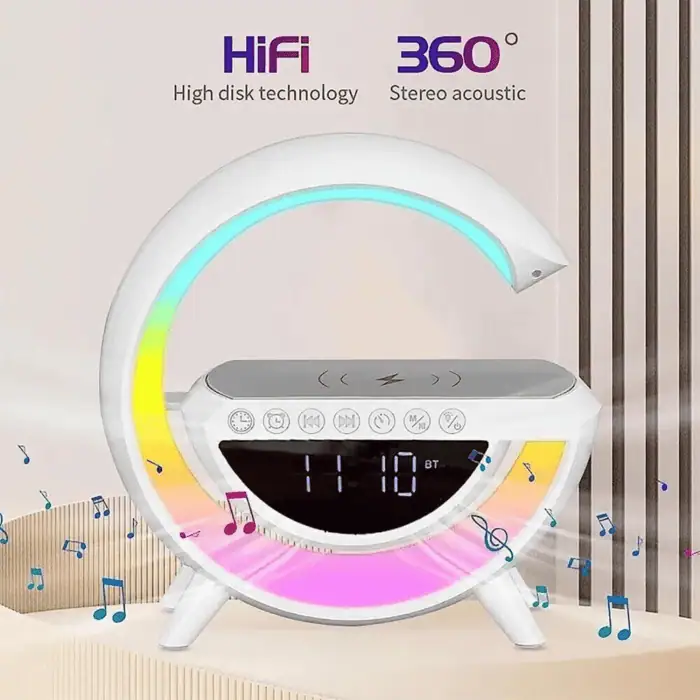 Lampada Da Tavolo LED RGB Con Ricarica Smartphone Wireless Speaker Bluetooth System 3